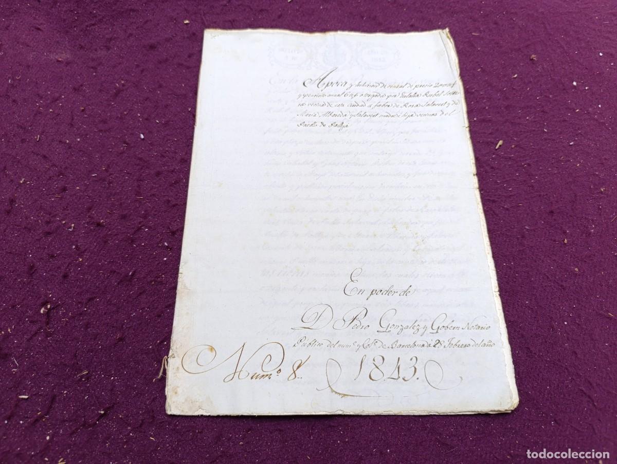 Manuscritos antiguos: 1843, Antiguo Documento Manuscrito, Barcelona, documento notarial o similar