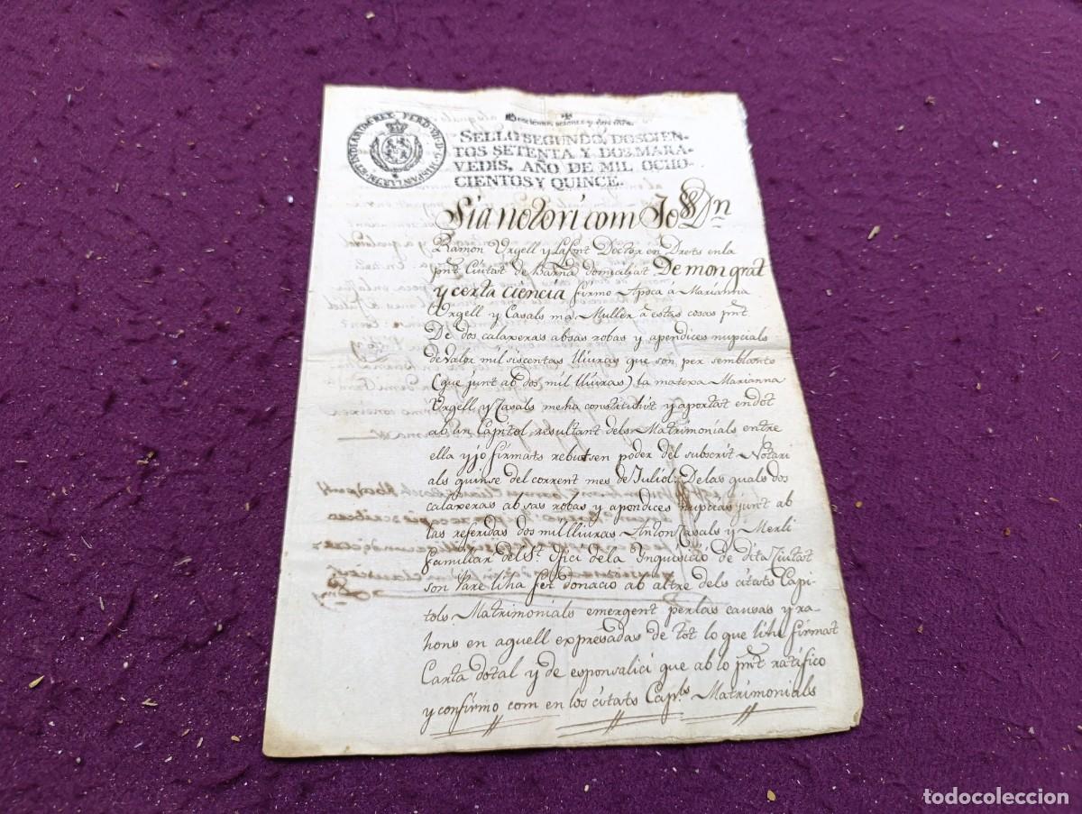 Manuscritos antiguos: 1815, Antiguo Documento Manuscrito, Barcelona, carta de pago, en catal&aacute;n