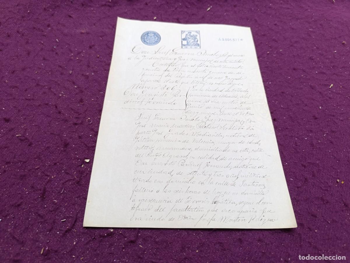 Manuscritos antiguos: 1919, Antiguo Documento Manuscrito, Orihuela, certificaci&oacute;n de nacimiento