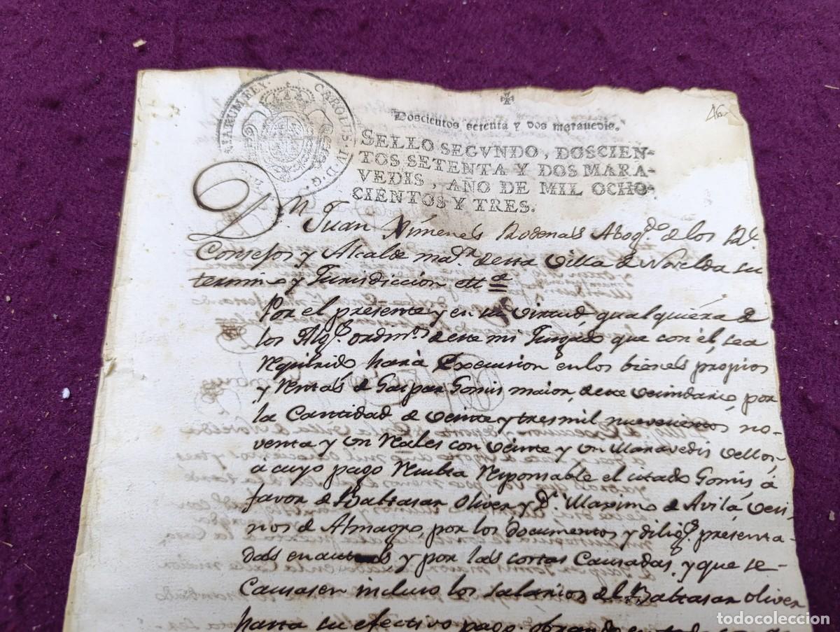 Manuscritos antiguos: 1803, Antiguo Documento Manuscrito, Novelda, Alcalde da fe, compraventa
