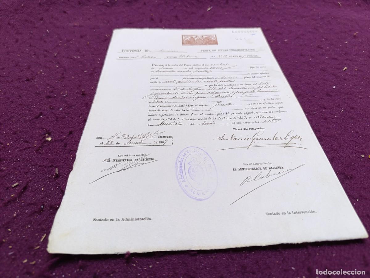 Manuscritos antiguos: 1909, Antiguo Documento Manuscrito, Murcia, venta de inmuebles desamortizados