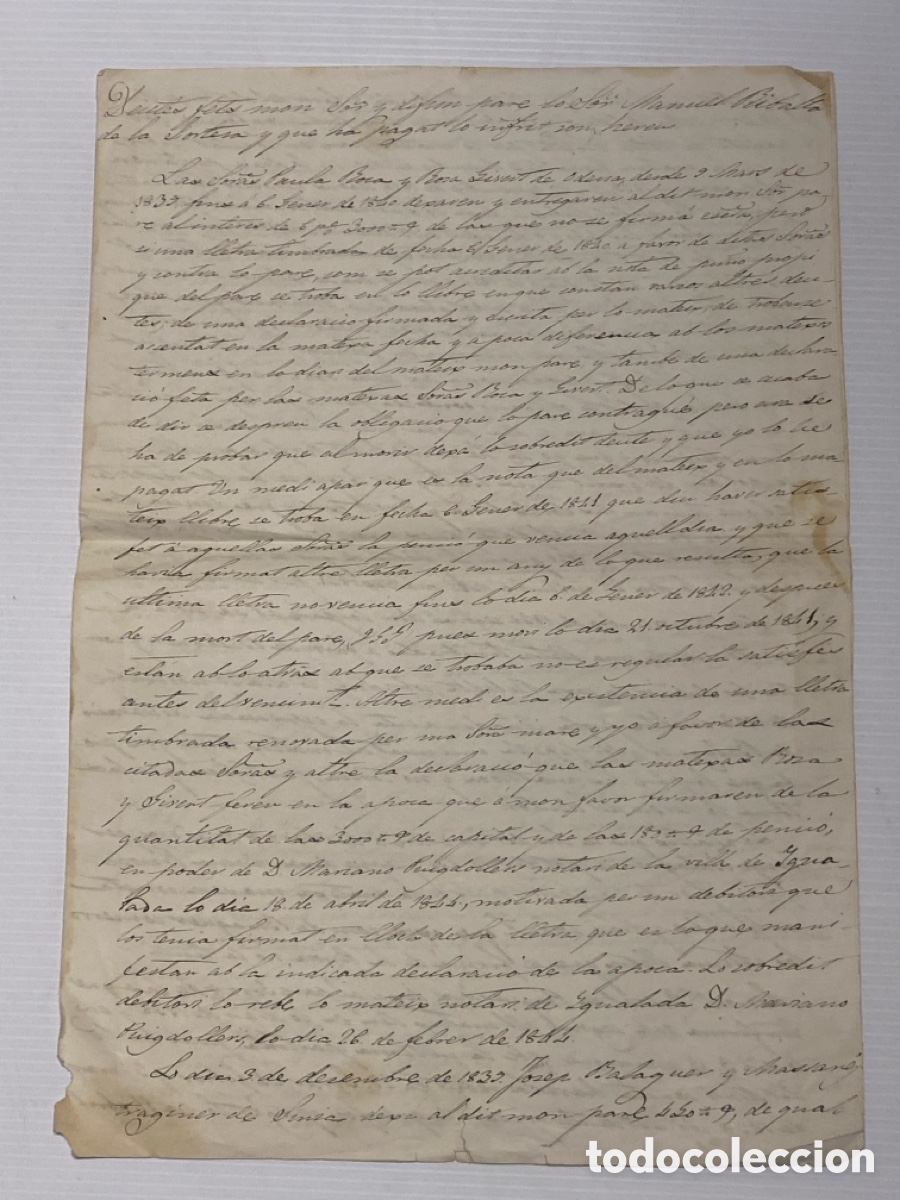 Manuscritos antiguos: Documento Manuscrito sobre Deudas Manuel Ribalta de la Fortesa pagadas por su heredero 1847