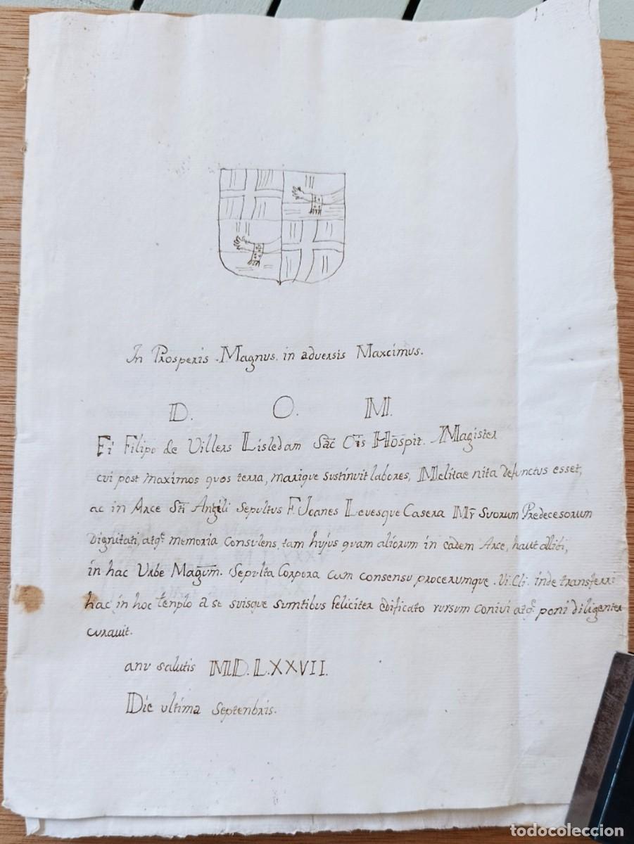 Manuscritos antiguos: ORDEN DE MALTA. RELACI&Oacute;N DE LOS GRANDES MAESTRES DESDE 1534 A 1773 CON DIBUJO HER&Aacute;LDICO.