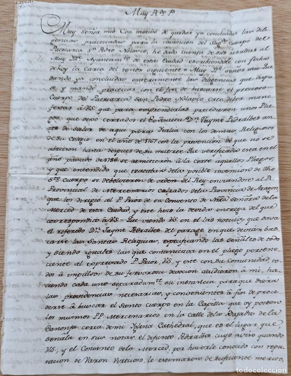 Manuscritos antiguos: RECUPERACI&Oacute;N DE LOS RESTOS DE SAN PEDRO NOLASCO EN BARCELONA. 1788