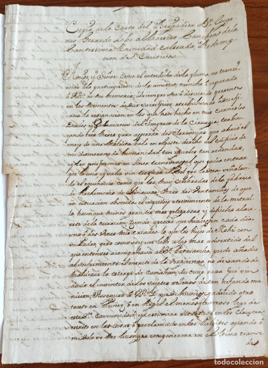 Manuscritos antiguos: CARTA DEL BRIGADIER EUGENIO GERARDO LOBO AL MAESTRO S&Aacute;NCHEZ DE LA SANT&Iacute;SIMA TRINIDAD...1743