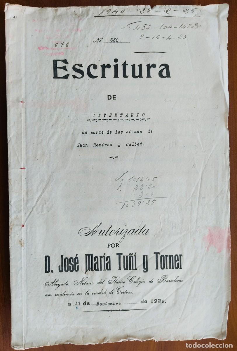 Manuscritos antiguos: TORTOSA (TARRAGONA) A&Ntilde;O 1924 - SELLO 5&ordf; CLASE 5 PTAS Y (2) 8&ordm; CLASE - INVENTARIO BIENES