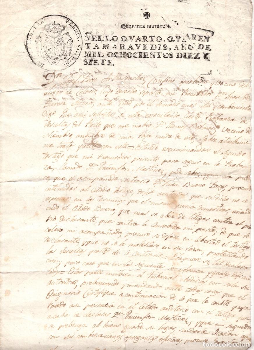 Manuscritos antiguos: PAPEL SELLADO SELLO QVARTO CON UN VALOR DE 20 MARAVED&Iacute;S. 1817.