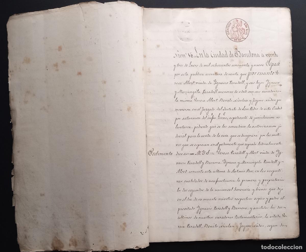 Manuscritos antiguos: DOCUMENTO DE VENTA JUDICIAL DE CASA EN BARCELONA EN 1859 - Foto 2