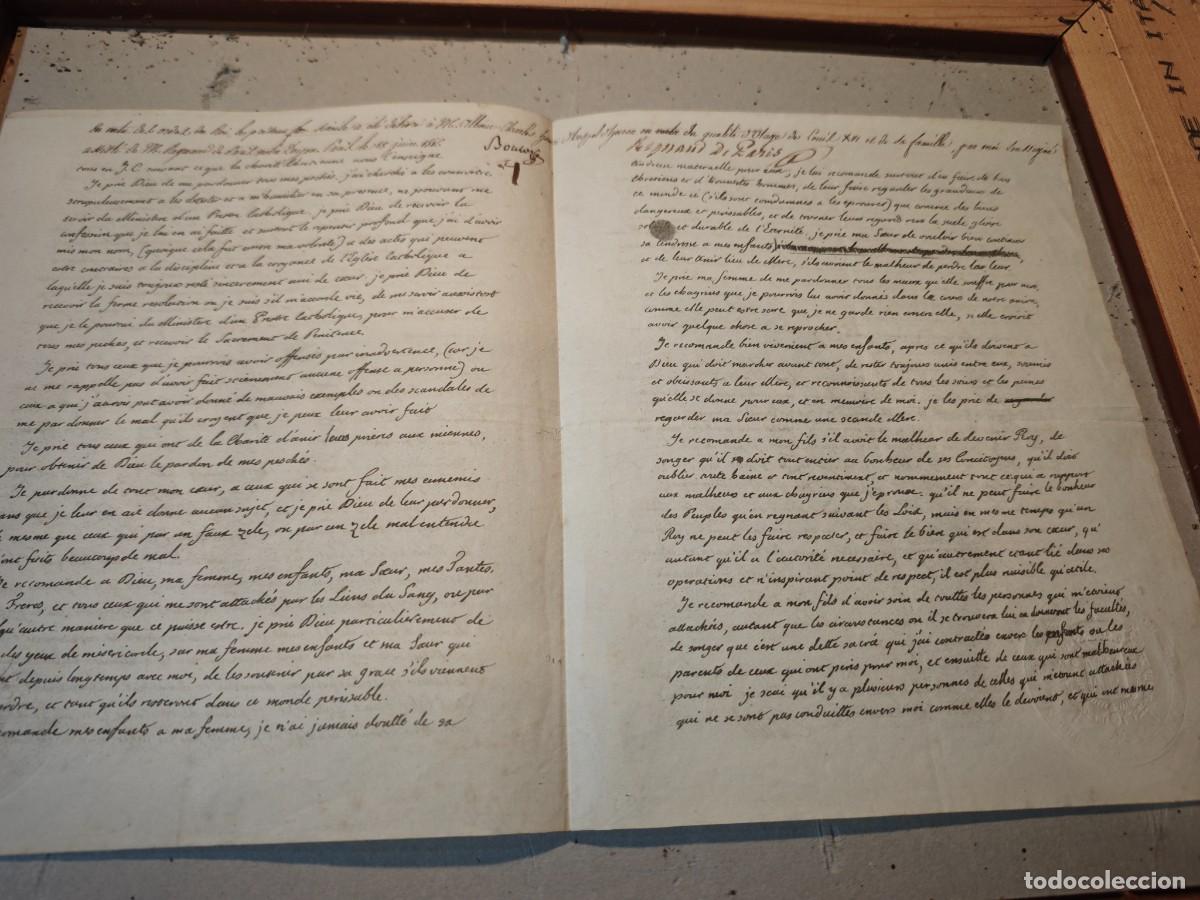 Manuscritos antiguos: manuscrito &Uacute;ltimo testamento de Luis XVI en la prisi&oacute;n de Temple