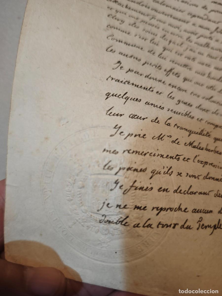 Manuscritos antiguos: manuscrito &Uacute;ltimo testamento de Luis XVI en la prisi&oacute;n de Temple - Foto 4