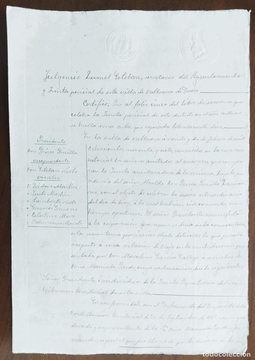 Manuscritos antiguos: VALBUENA DE DUERO (VALLADOLID) A&Ntilde;O 1897 - CERTIFICADO SECRETARIO REUNI&Oacute;N AMILLARAMIENTO