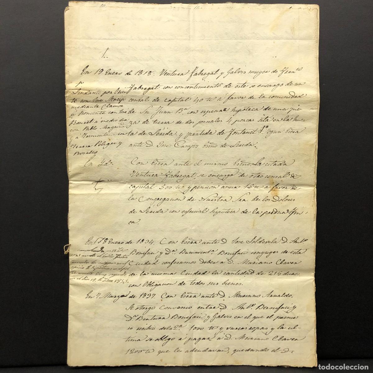 Manuscritos antiguos: ESCRITURA NOTARIAL - L&Eacute;RIDA - LLEIDA - 1818 - VENTURA FABREGAT I GALVIS - RAR&Iacute;SIMA / 132
