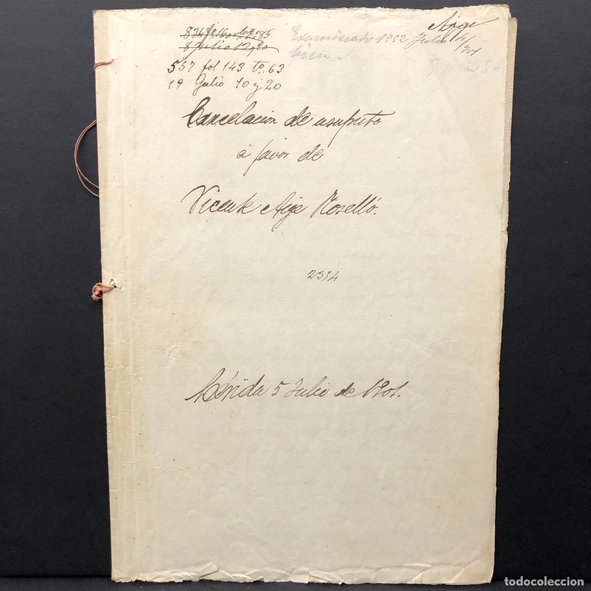 Manuscritos antiguos: ESCRITURA NOTARIAL - CIUDAD DE L&Eacute;RIDA - LLEIDA - 1901 - VICENTE AIGE ROSELL&Oacute; - RAR&Iacute;SIMA / 135