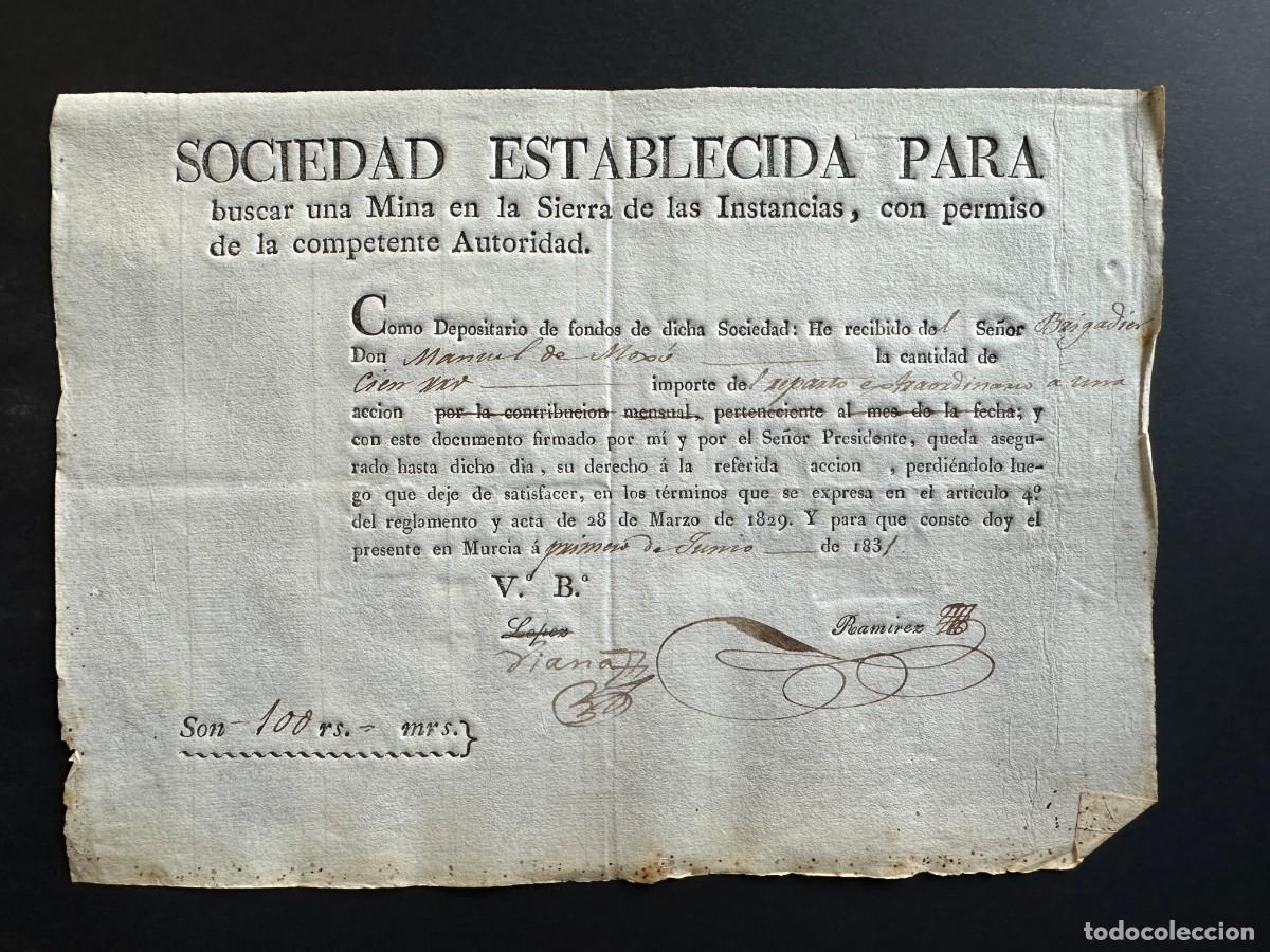 Manuscritos antiguos: a&ntilde;o 1829 - ACCI&Oacute;N MINER&Iacute;A EN LA SIERRA DE LAS ESTANCIAS - ALMERIA - MURCIA
