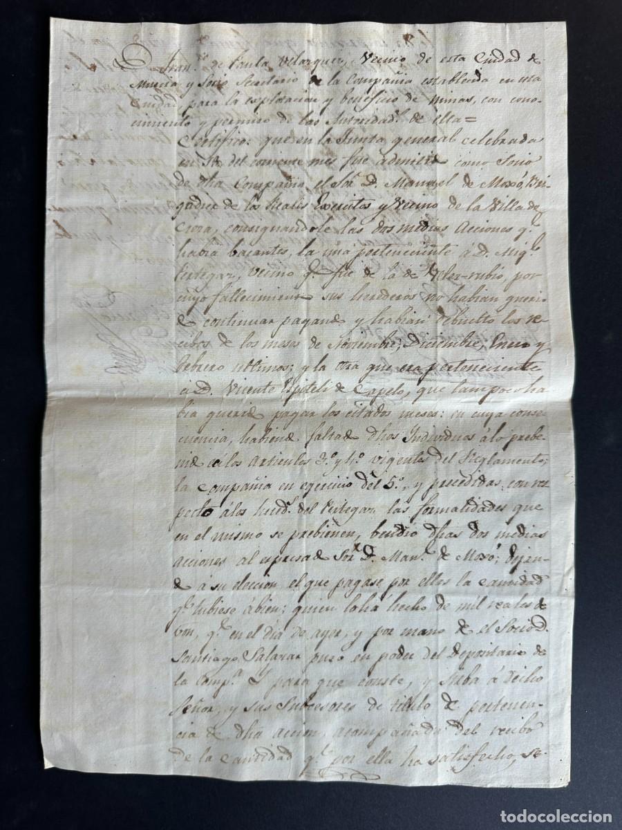 Manuscritos antiguos: A&Ntilde;O 1831 - ADMISION COMO SOCIO EN LA COMPA&Ntilde;IA MINERA DE MURCIA - MANUEL MOXO