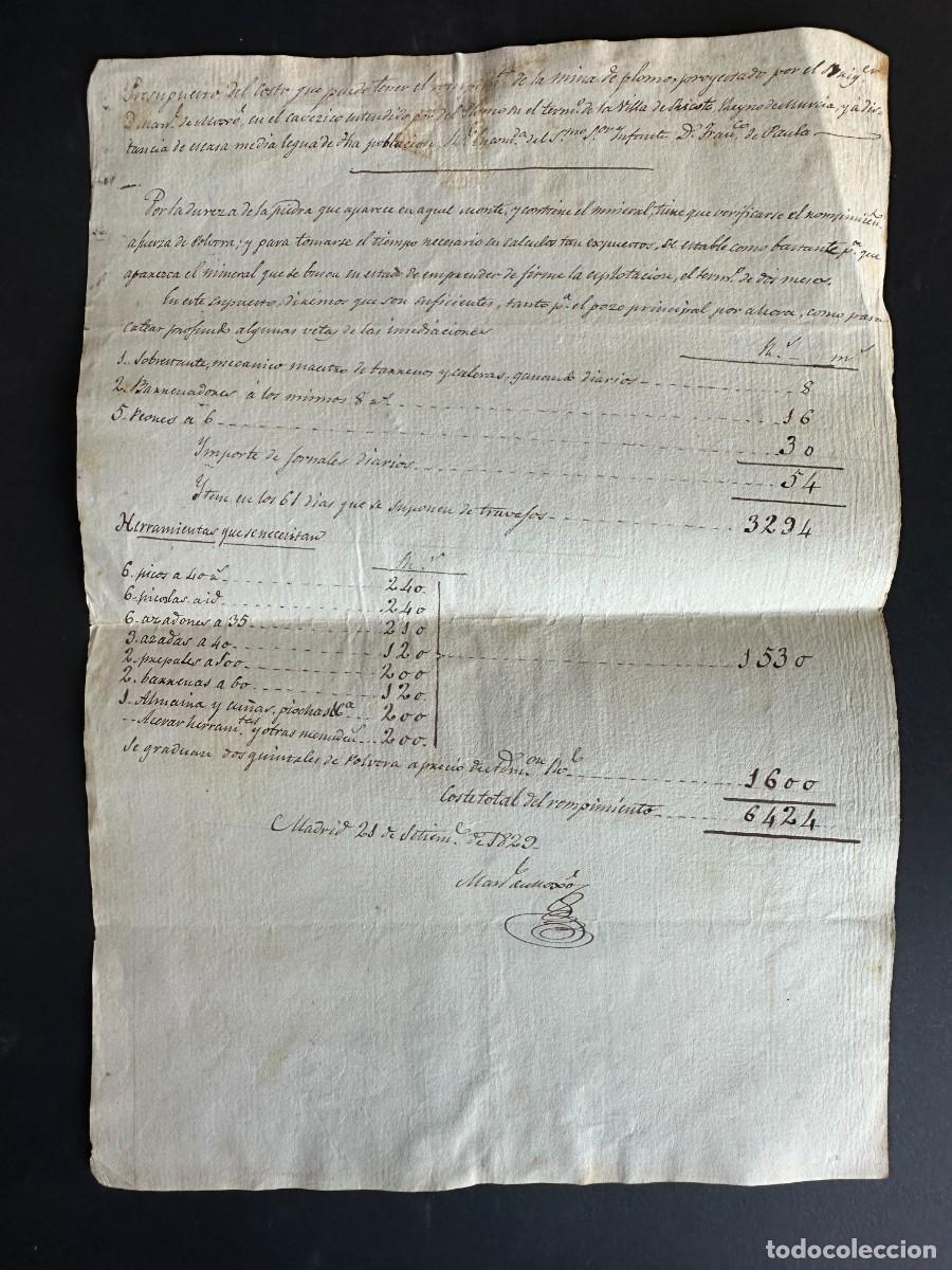 Manuscritos antiguos: a&ntilde;o 1829 - PRESUPUESTO PARA ROMPIMIENTO DE MINA DE PLOMO EN RICOTE - MURCIA