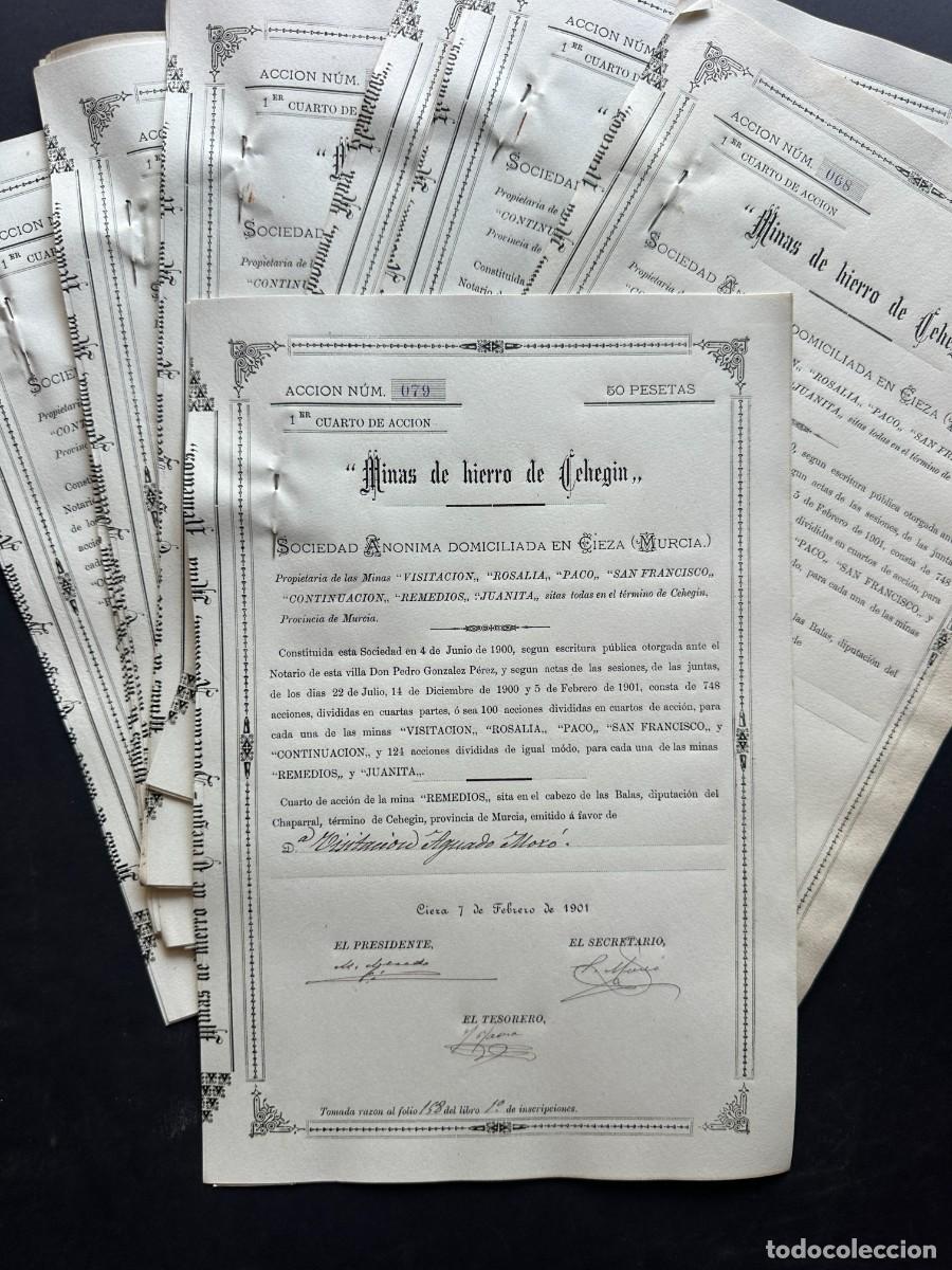 Manuscritos antiguos: A&Ntilde;O 1902 - LOTE DE 40 TITULOS DE LA SOCIEDAD &rdquo;MINAS DE HIERRO DE CEHEGIN&rdquo; - CIEZA - ACCION