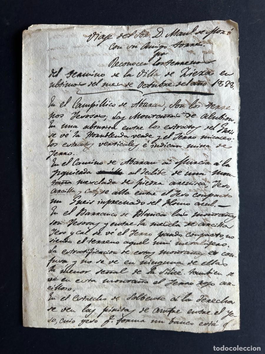 Manuscritos antiguos: a&ntilde;o 1828 - RELACION DE UN VIAJE POR EL TERMINO DE CIEZA - MINERIA - MANUEL MOXO