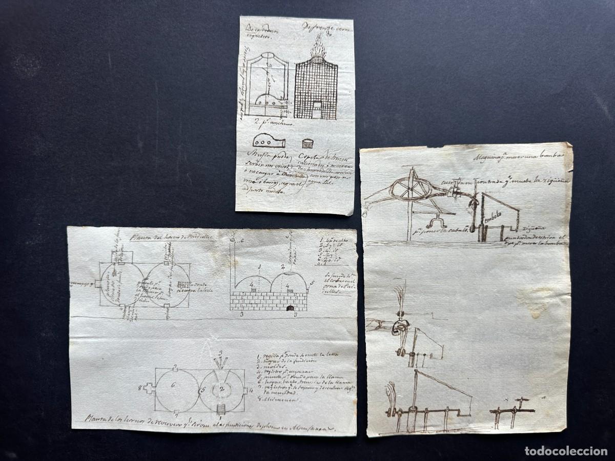 Manuscritos antiguos: 1830 - DIBUJOS SOBRE PROYECTOS MINEROS - HORNOS Y MAQUINARIA