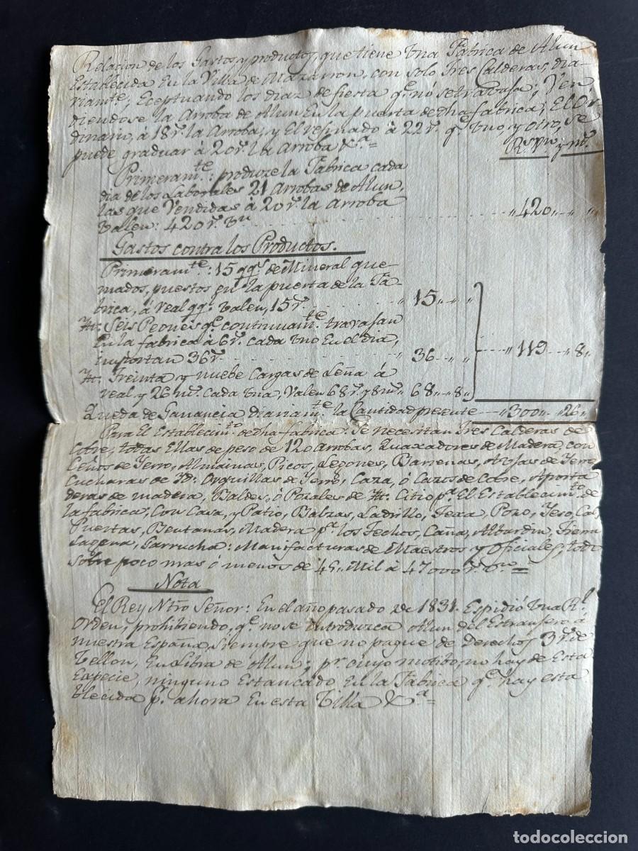 Manuscritos antiguos: a&ntilde;o 1832 - GASTOS DE LA FABRICA DE PIEDRA DE ALUMBRE DE LA VILLA DE MAZARRON - MURCIA -