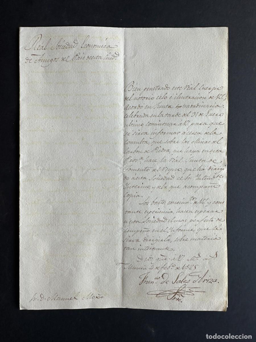 Manuscritos antiguos: a&ntilde;o 1825 - CARTA DE LA SOCIEDAD ECONOMICA DE AMIGOS DEL PAIS DE MURCIA SOBRE MINERIA -