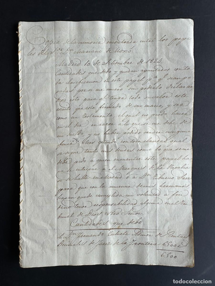Manuscritos antiguos: 1824 - MEMORIA DE LAS DEUDAS DE MARIANO DE MOXO -