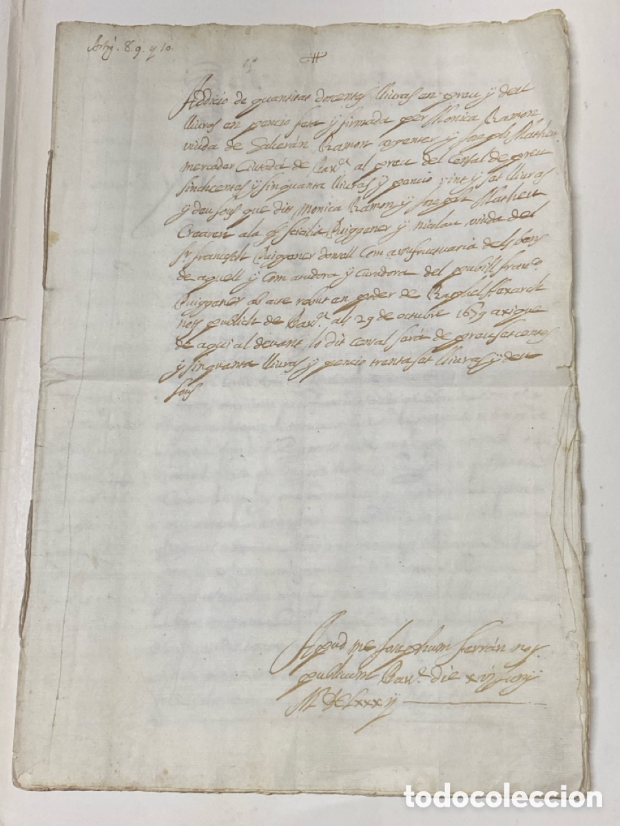 Manuscritos antiguos: Escritura Notarial Barcelona 1681 Censal Mortuo, Hipoteca y Tutela de Bienes
