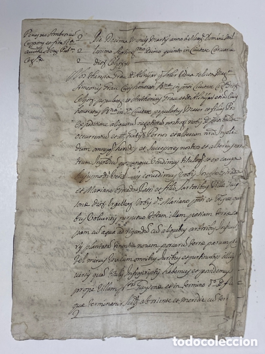 Manuscritos antiguos: Documento manuscrito con Cap&iacute;tulos Matrimoniales con Donaci&oacute;n de Bienes Catalu&ntilde;a