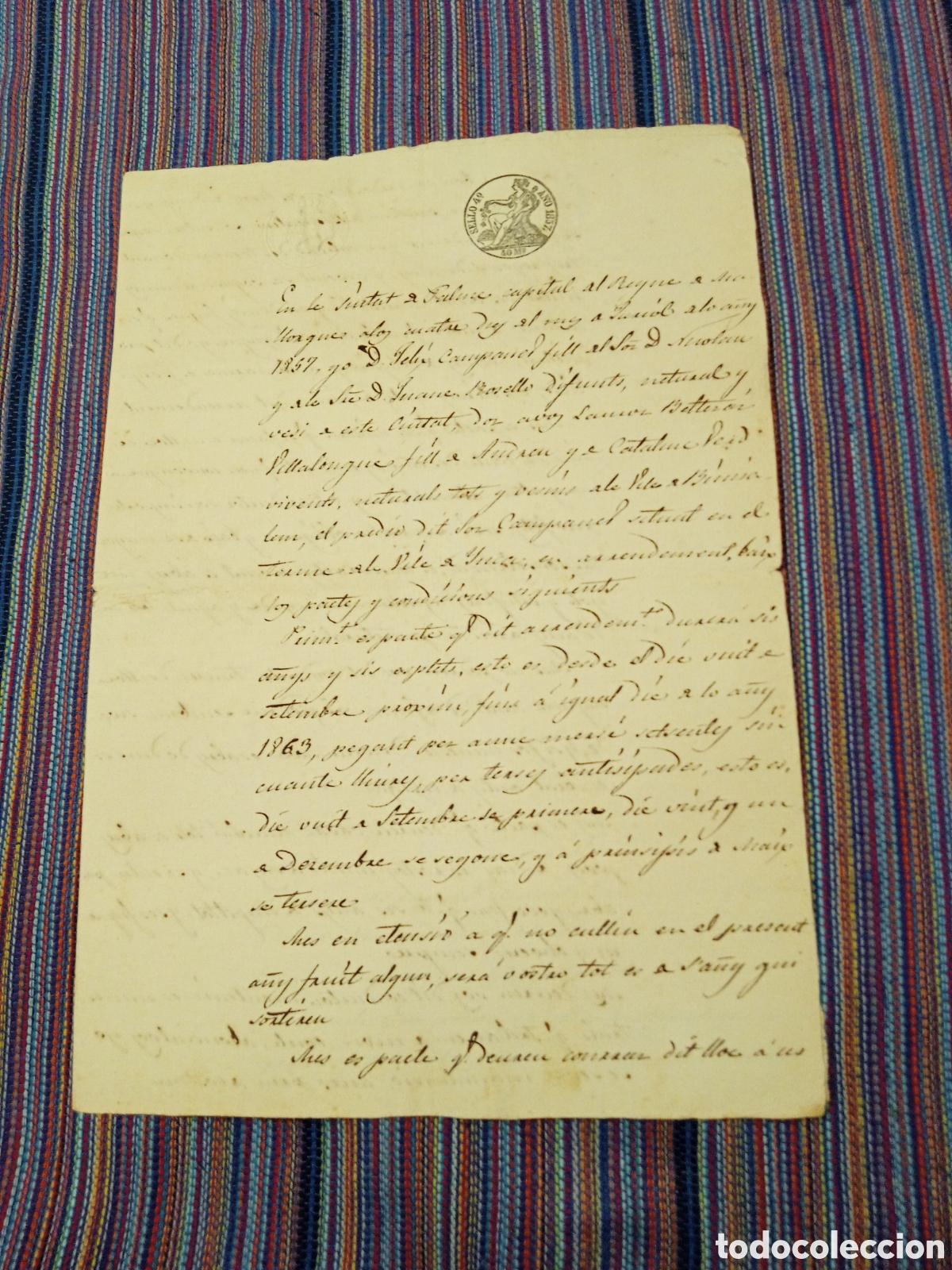 Manuscritos antiguos: DOCUMENTO 1857 DOS HOJAS MALLORCA SOBRE UNA DONACI&Oacute;N DE UN TERRENO EN INCA