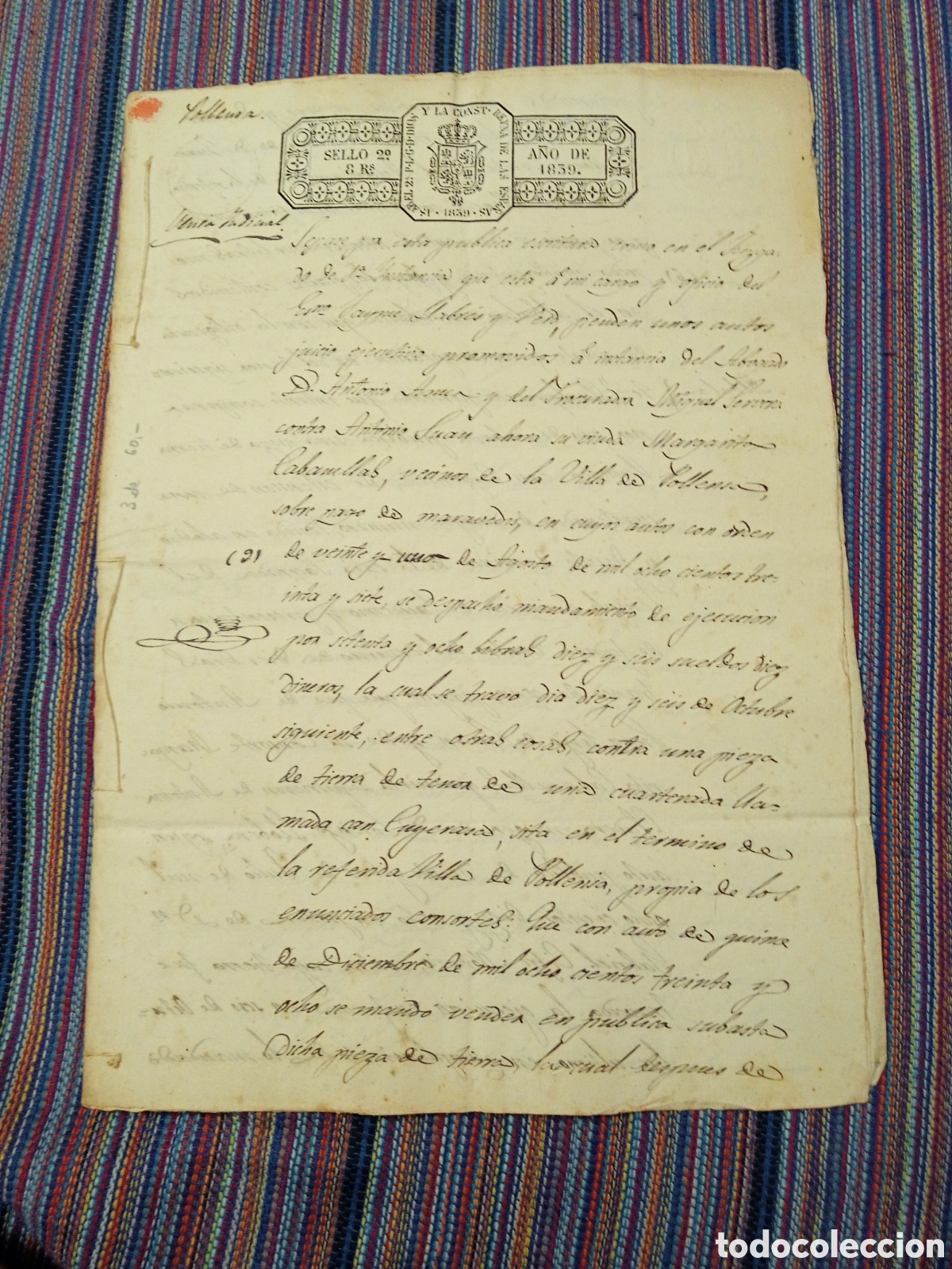 Manuscritos antiguos: DOCUMENTO 1857 DOS HOJAS POLLENSA POLLEN&Ccedil;A MALLORCA SOBRE UNA VENTA JUDICIAL