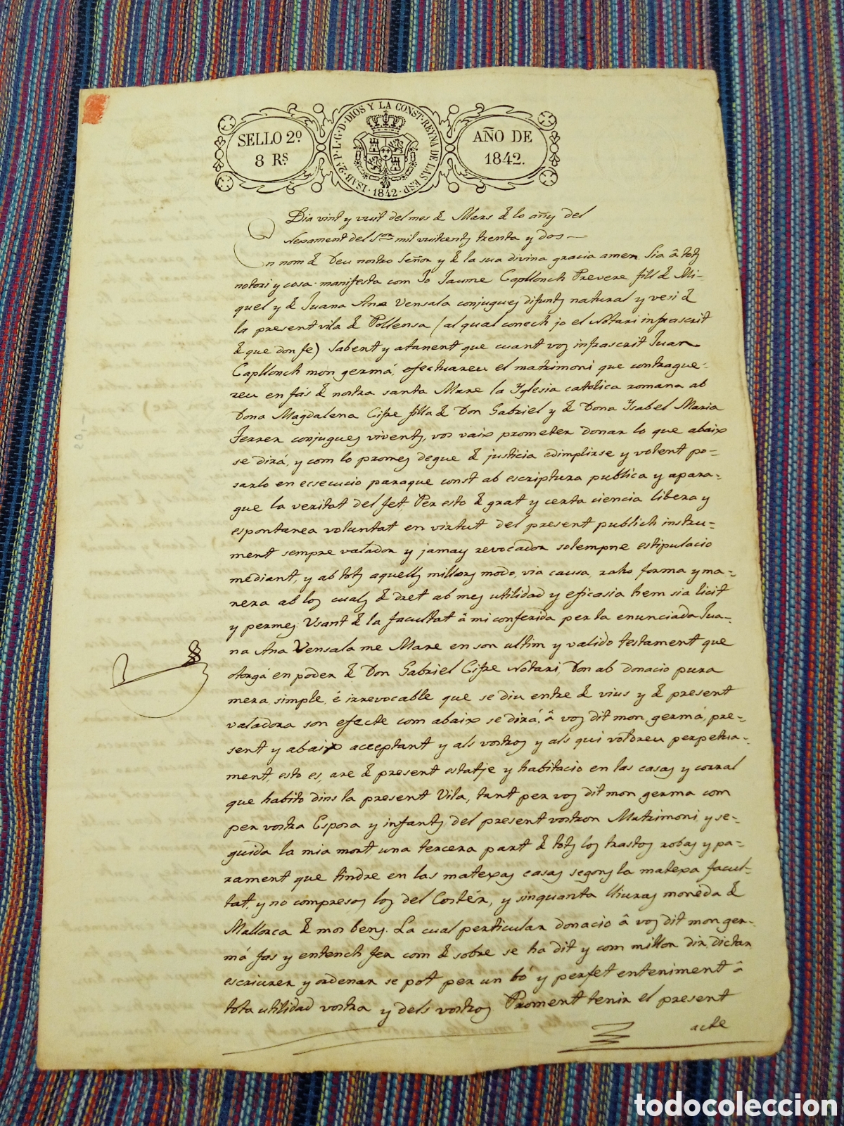 Manuscritos antiguos: DOCUMENTO 1842 DOS HOJAS MALLORCA POLLENSA POLLEN&Ccedil;A