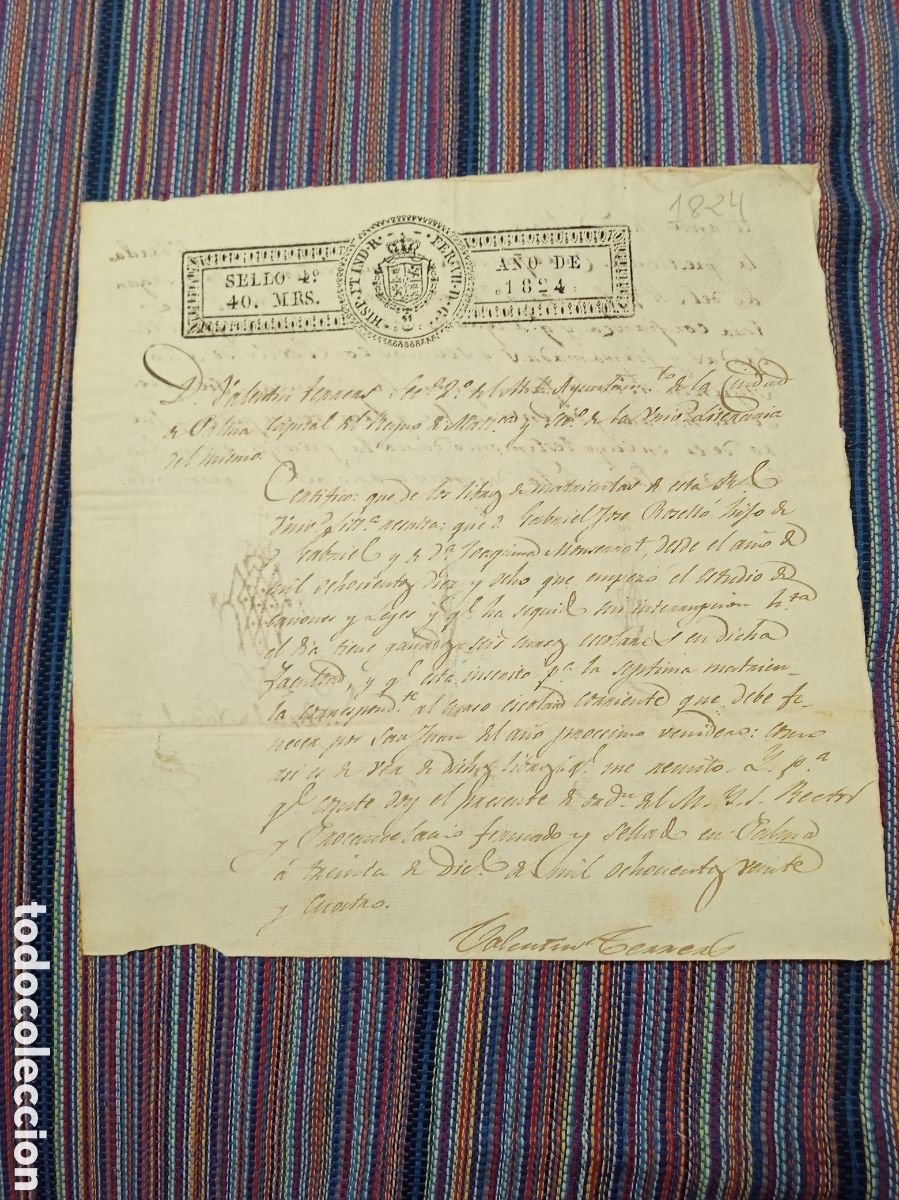 Manuscritos antiguos: DOCUMENTO 1824 UNA HOJA PALMA DE MALLORCA SOBRE UNA CERTIFICACI&Oacute;N BONITAS FIRMAS