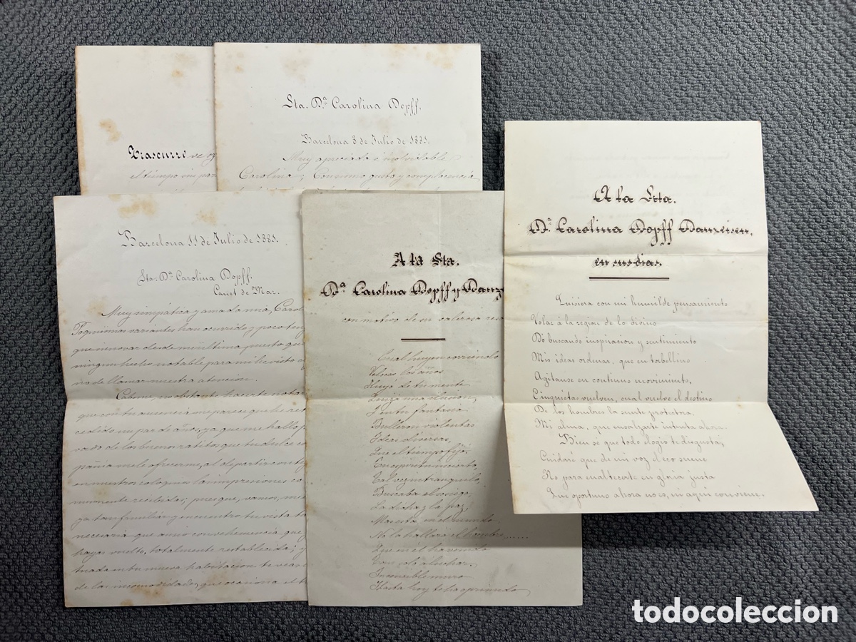 Manuscritos antiguos: BARCELONA (5) Cartas de amor y poemas de Don Joaquin Soler a su amada Carolina.. (a.1880-1881)