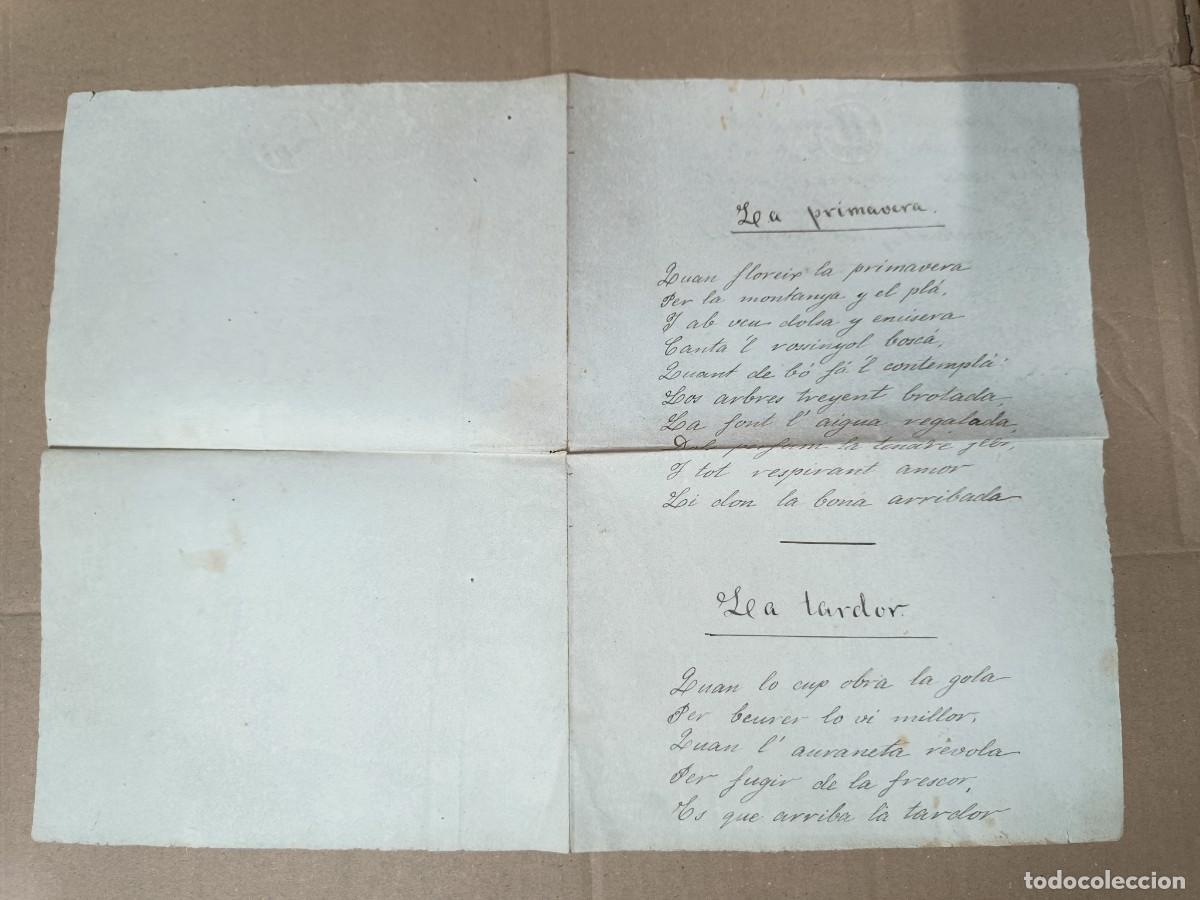 Manuscritos antiguos: ANTIGUO DOCUMENTO DEL SIGLO XIX MANUSCRITO EN CATALAN CON POESIAS, CON SELLO EN SECO. A ESTUDIAR P28