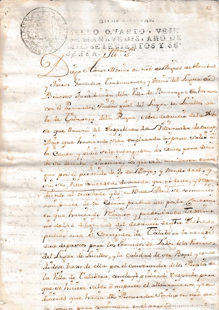 Manuscritos antiguos: 1760 BRAOJOS VILLANUEVA DE ORCAJO LUCILLOS SELLO FISCAL 4&ordm; DESAHUCIO DEHESA. MESTA MESTA