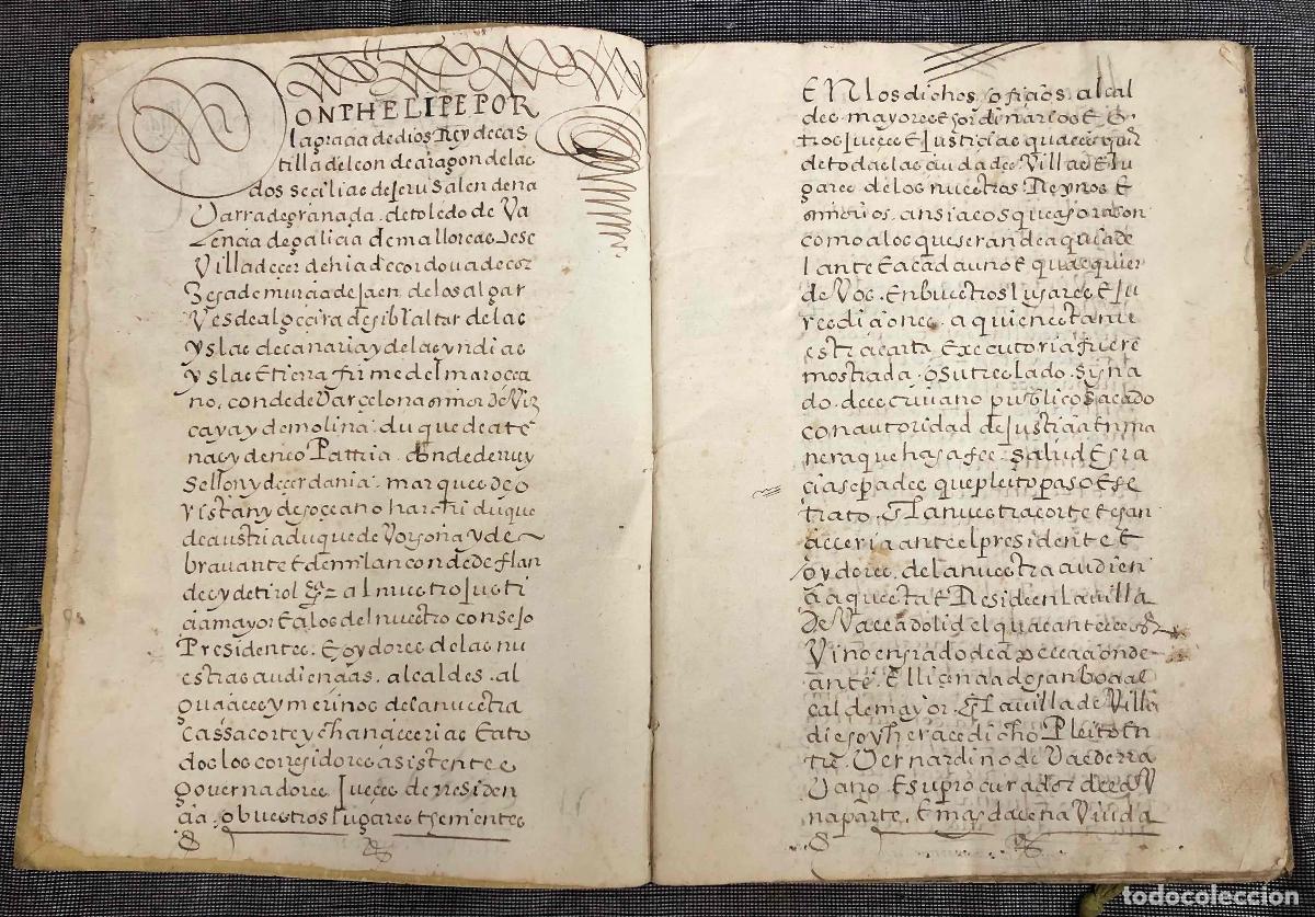 Manuscritos antiguos: EJECUTORIA REINADO FELIPE II A PEDIMENTO DE BERNARDINO DE VALDERRABANO, PALENCIA. A&Ntilde;O 1580