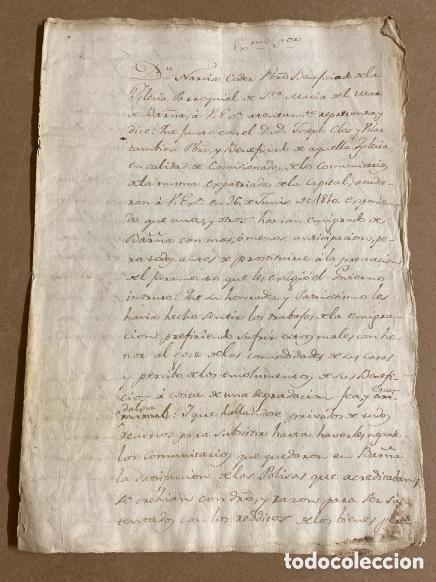 Manuscritos antiguos: S. MAR&Iacute;A DEL MAR BARNA EXPATRIACI&Oacute;N CLERO BIENES ECLESI&Aacute;STICOS DURANTE OCUPACI&Oacute;N NAPOLE&Oacute;NICA