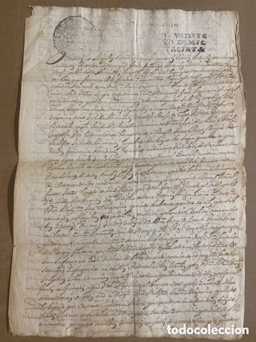 Manuscritos antiguos: 1731 Manuscrito a investigar beneficio eclesi&aacute;stico. Mongay (Quadres de Flix, La Noguera) - Agramunt