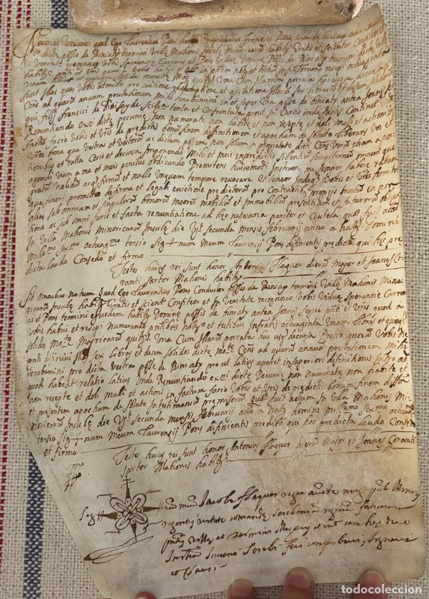 Manuscritos antiguos: Lote de diez documentos en pergamino sobre Menorca - Foto 15