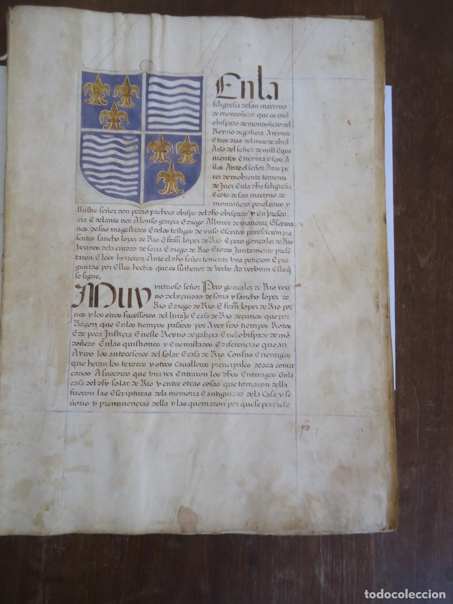 Manuscritos antiguos: Ejecutoria. Galicia. Pedro Gonzalez. San Marti&ntilde;o de Mondo&ntilde;edo 1536. En vitela