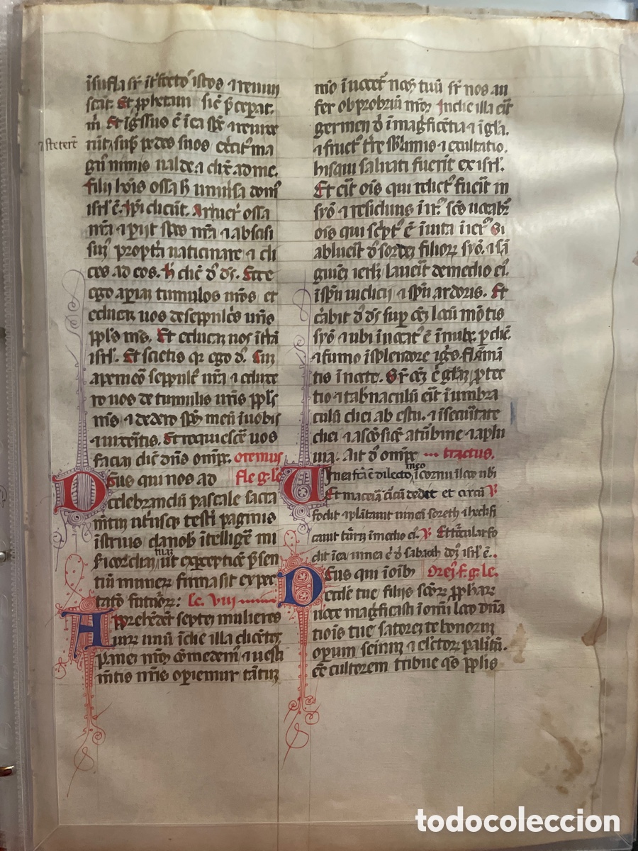 Manuscritos antiguos: Pergamino manuscrito de un misal medieval espa&ntilde;ol / Siglo XIV - Circa 1350