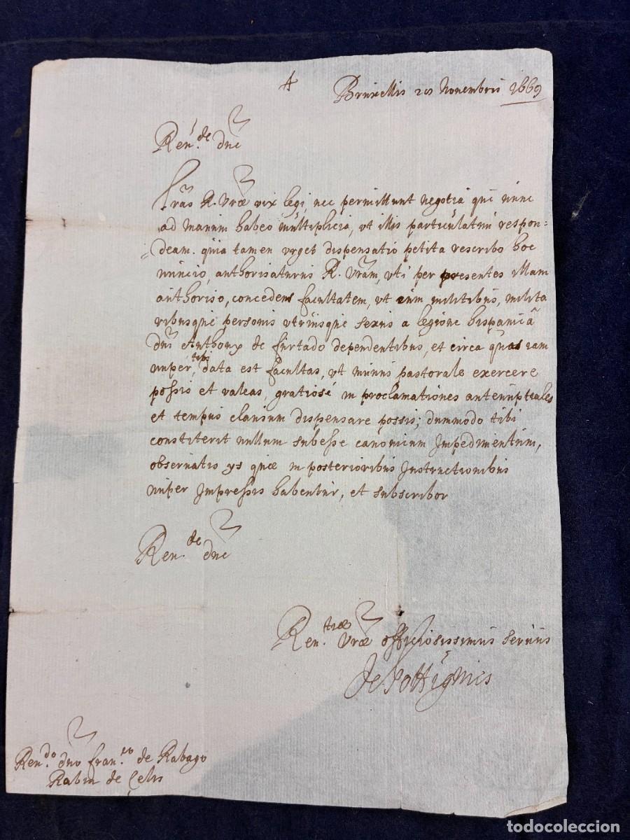 Manuscritos antiguos: Carta manuscrita Francisco de R&aacute;bago 1669 Bruselas Ej&eacute;rcito de Flandes Siglo XVII Estado bueno.