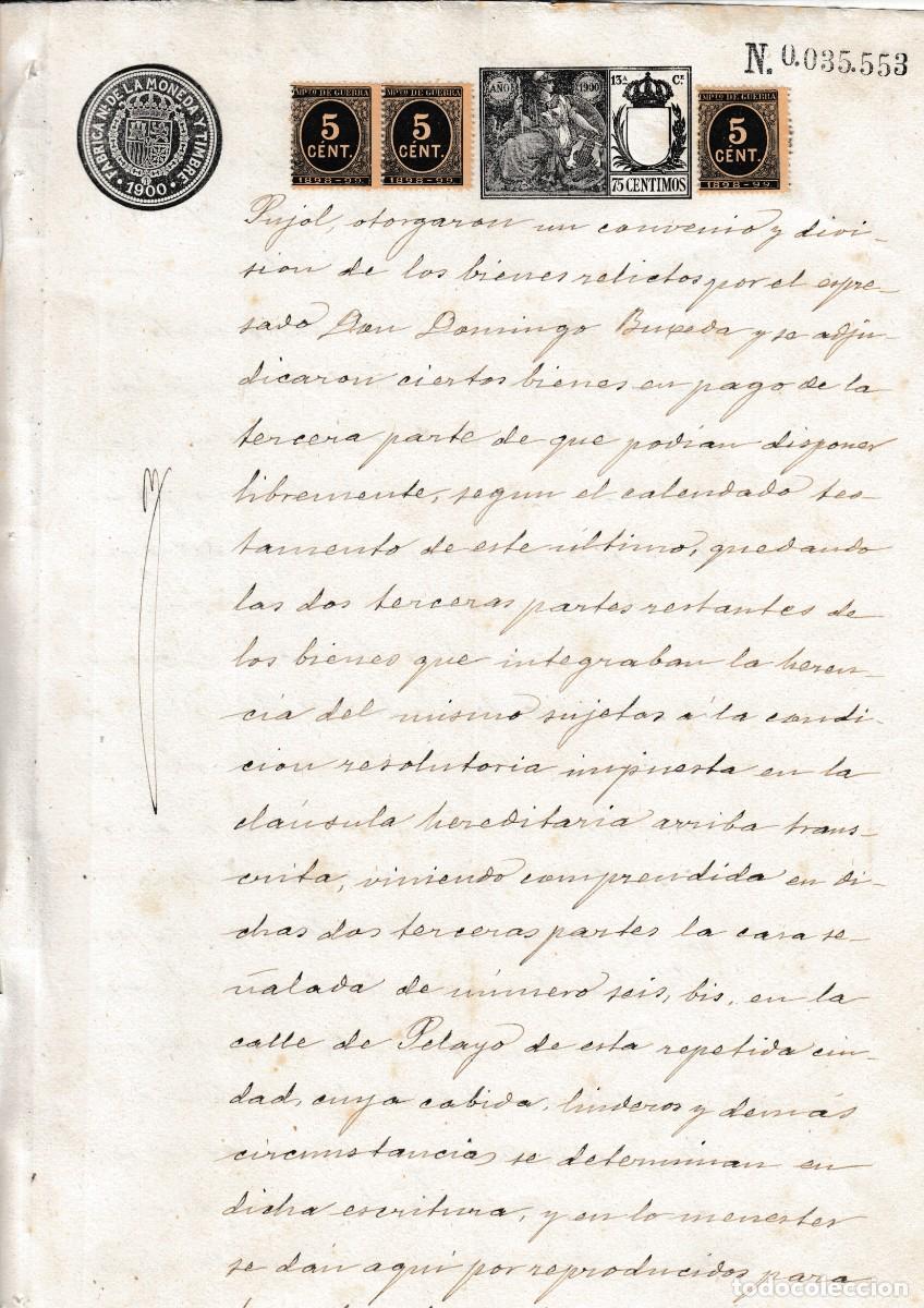 Manuscritos antiguos: 1900 SELLO FISCAL 13&ordf; 75 CTS CON 3 SELLOS 5 CTS IMPUESTO GUERRA. DOCUMENTO MANUSCRITO