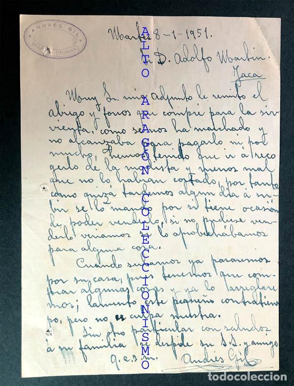 Manuscritos antiguos: ANDR&Eacute;S GIL DE MARTES ( CANAL DE BERD&Uacute;N - HUESCA ) SOBRE COMPRA ABRIGO PARA SIRVIENTA / 1951