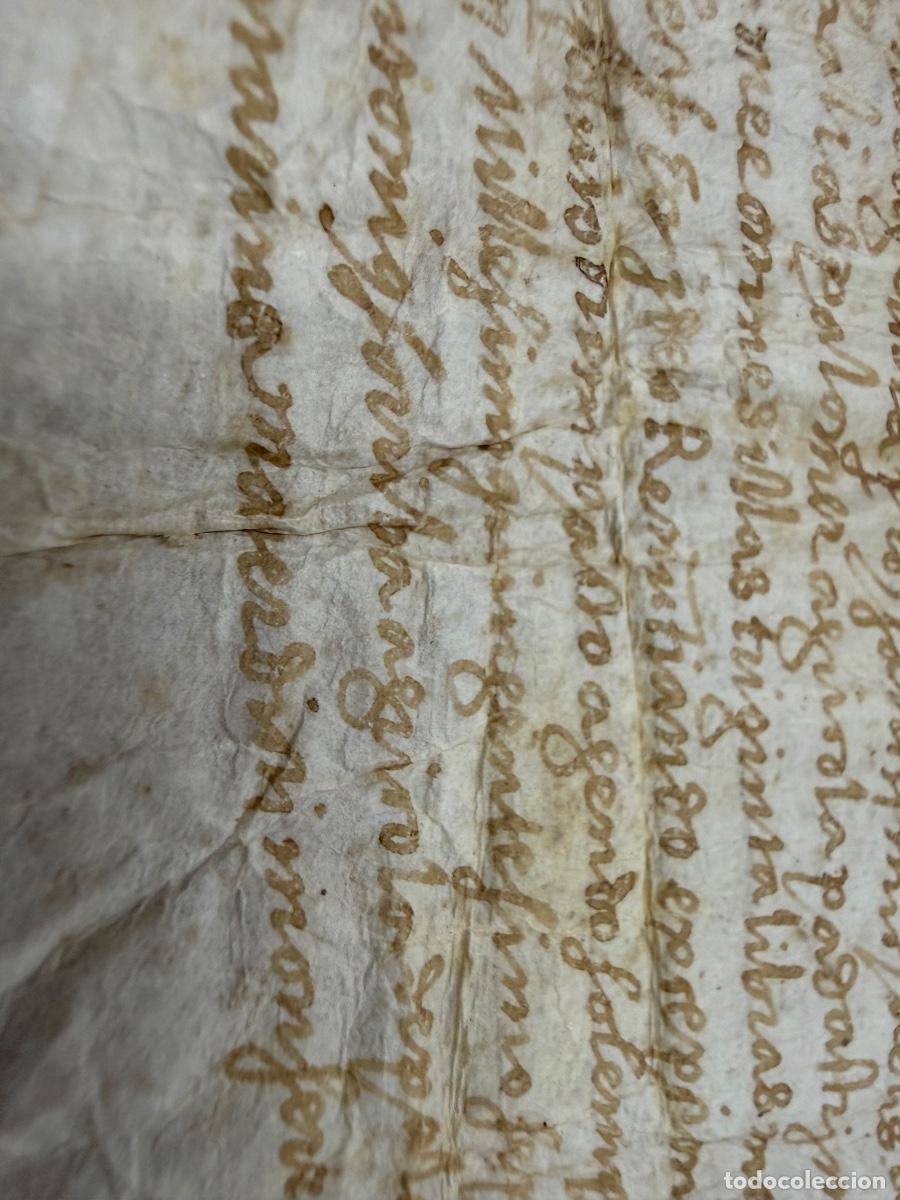 Manuscritos antiguos: Antiguo pergamino manuscrito, en piel. Circa 1500. Mide unos 27x9cms. Ver fotos