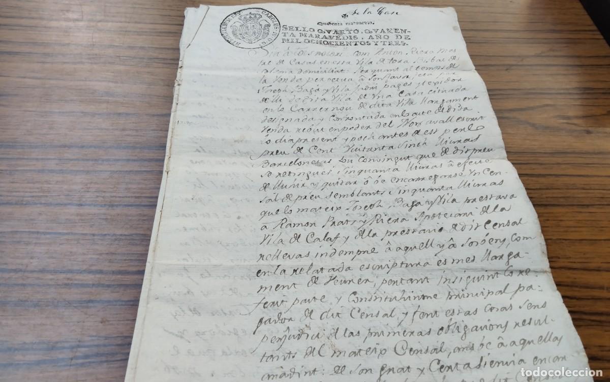 Manuscritos antiguos: SOLSONA , MANUSCRITO CON TIMBROLOGIA A&Ntilde;O 1803 , 2 PAG , SELLO CUARTO , CARLOS IV