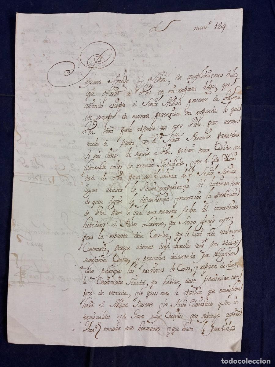 Manuscritos antiguos: Carta a Francisco de R&aacute;vago. Joseph G&oacute;mez de la Torre. 1716. Manuscrito. Buen estado