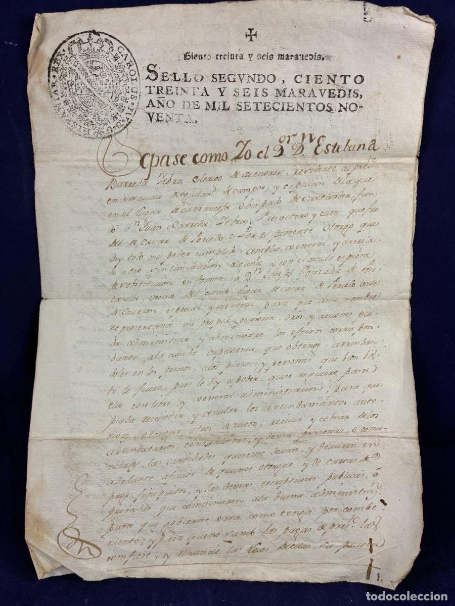 Manuscritos antiguos: Poder capellan&iacute;a. Esteban de Barreda. 1790. Manuscrito notarial. Muy bueno. Aguilar de Campoo