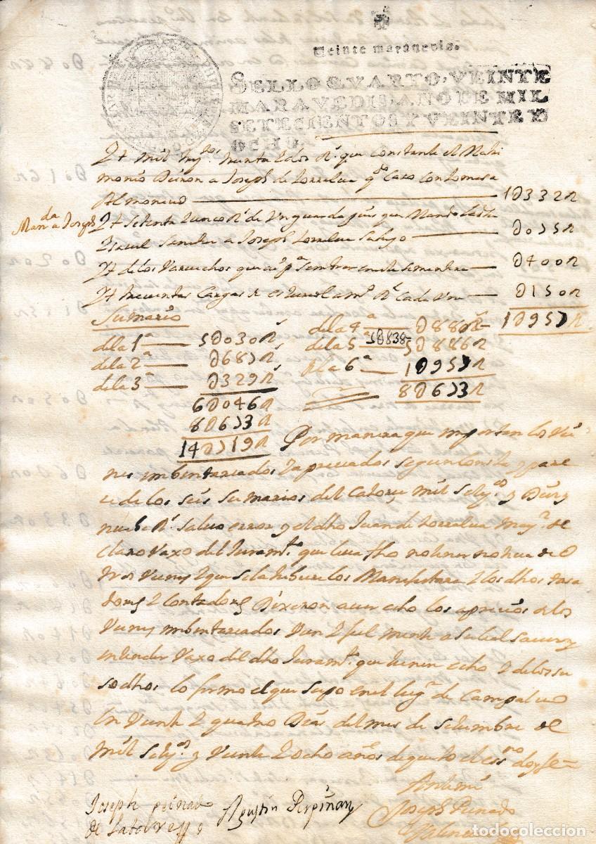 Manuscritos antiguos: 1728. SELLO FISCAL 4&ordm; DOCUMENTO MANUSCRITO SELLADO. PAPEL TIMBRADO