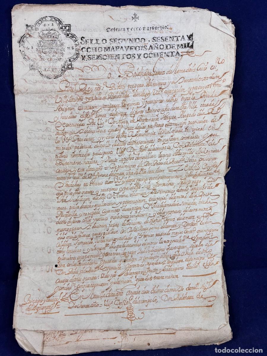 Manuscritos antiguos: Partici&oacute;n Hereditaria Barreda Bustamante 1680 Manuscrito Papel Sellado Muy Bueno